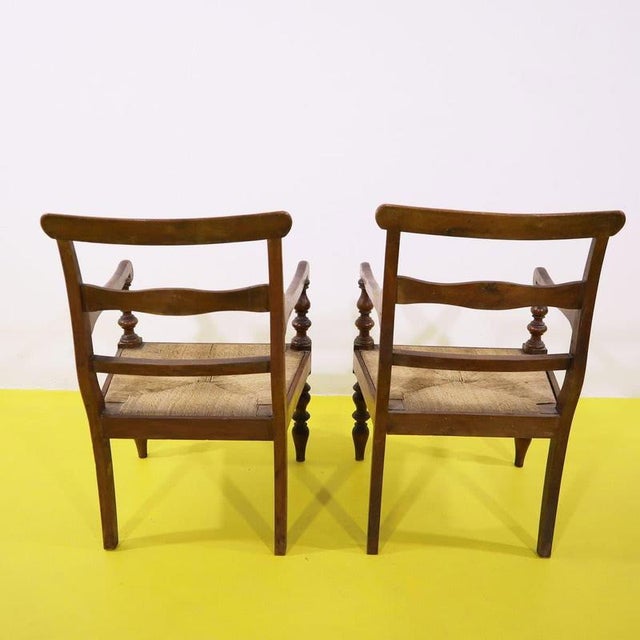 Vintage Wooden Armchairs with Woven Seats, Set of 2 For Sale - Image 12 of 14