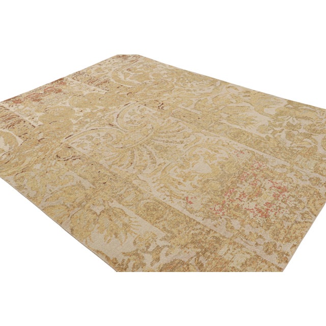 Rug & Kilim Rug & Kilim’s Distressed European Rug in Beige-Brown & Gold Florals For Sale - Image 4 of 8
