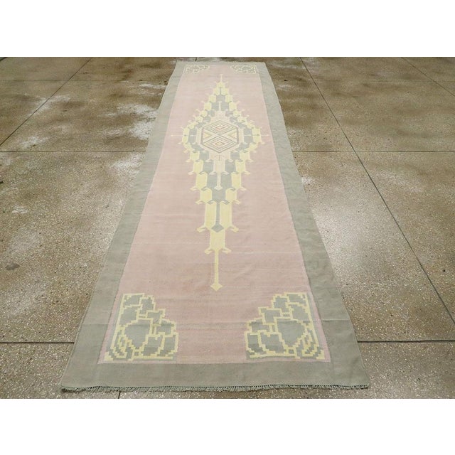 Mid-20th Century Handmade Indian Flatweave Dhurrie Runner For Sale - Image 4 of 10