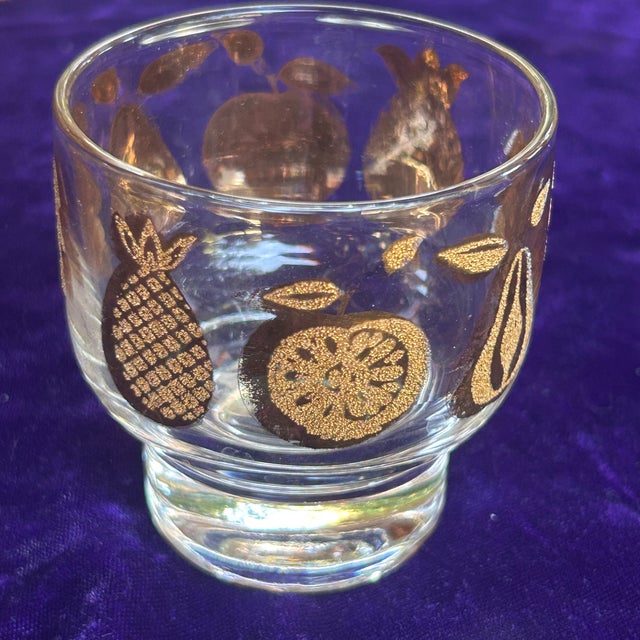 Mid century modern lowball glasses - set of 4 Culver Florentine with 22K gold Various fruit patterns