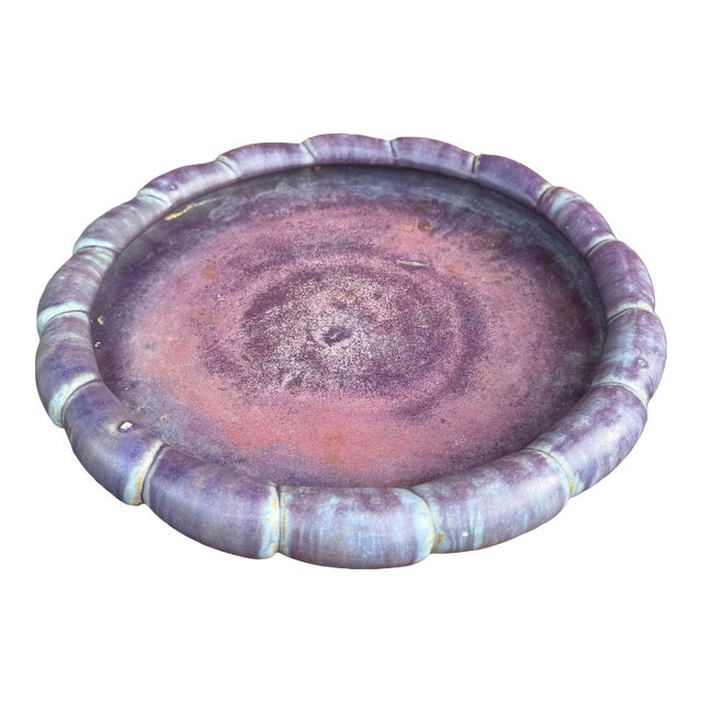 Antique Fulper Pottery Large Lobe Edge Bowl in the Purple Wisteria Glaze, Circa 1920’s For Sale