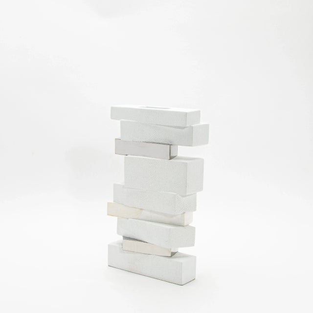 Kifu Paris Modern Sculptural Vase in Shagreen With Shell and Stainless Steel Details by Kifu Paris For Sale - Image 4 of 7