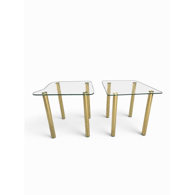 Hollywood Regency Pair of 1980s Pace Collection Glass Top Side Tables With Brass Legs – Made in Italy For Sale - Image 3 of 14