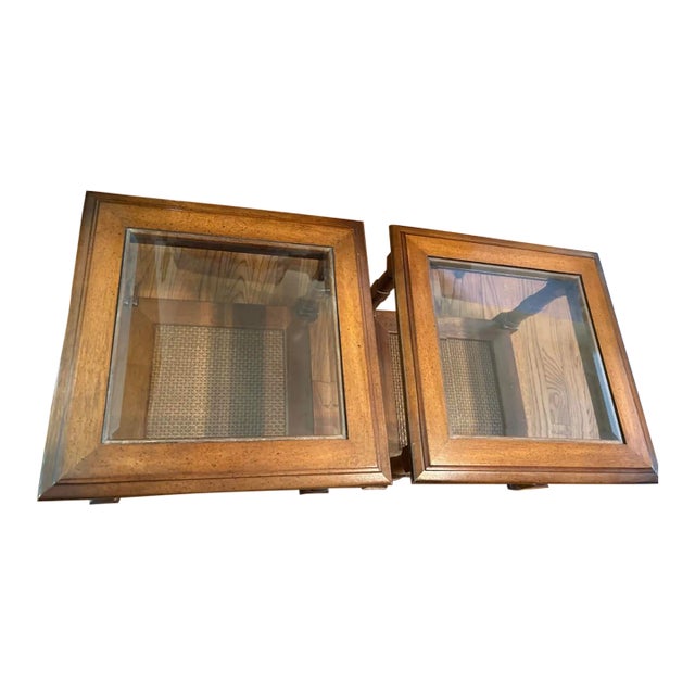 1970s Table Pair With Caned Bottoms For Sale