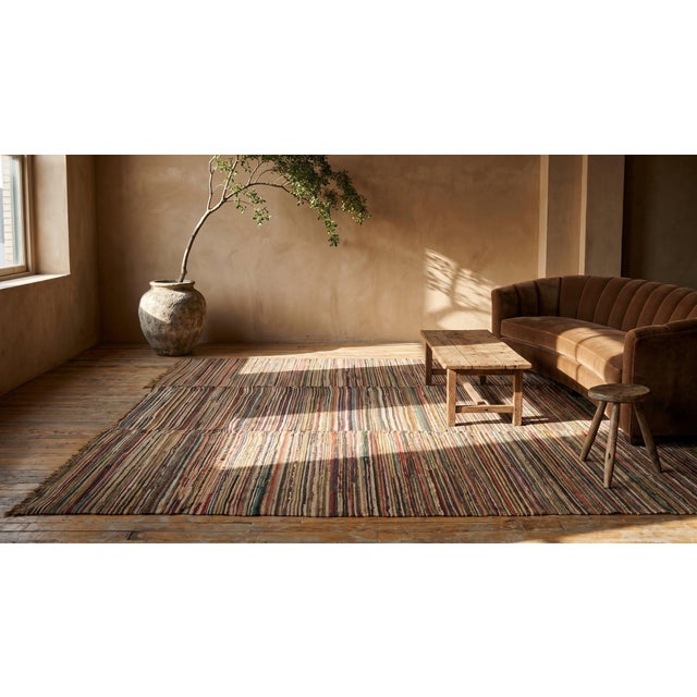 1920s Multicolor Earth Tone Stripe Antique American Rag Rug 8' 6" X 12' 0" Knotted Wool Carpet For Sale - Image 9 of 10