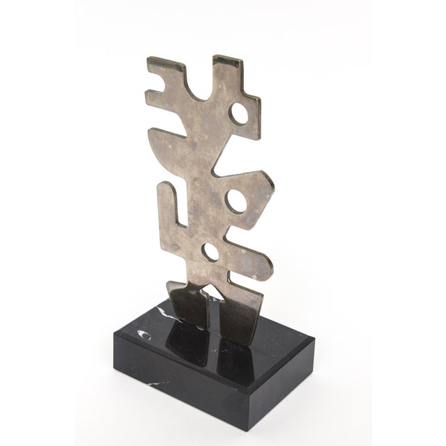 Abstract Vintage Abstract Steel Cubist Sculpture on Black Veined Marble Base, 1990 For Sale - Image 3 of 12