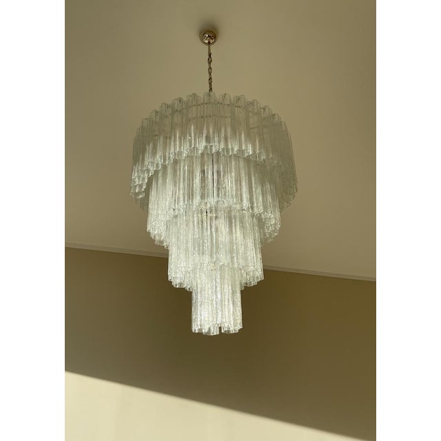 Mid-Century Modern Tubular Clear Murano Glass Chandelier For Sale - Image 3 of 6