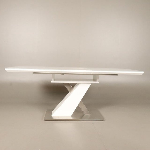White Wooden Dining Table with Stainless Steel Details, 1980s For Sale - Image 3 of 9