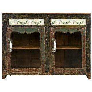 Small Wooden Sideboard with Ceramic Tiles For Sale