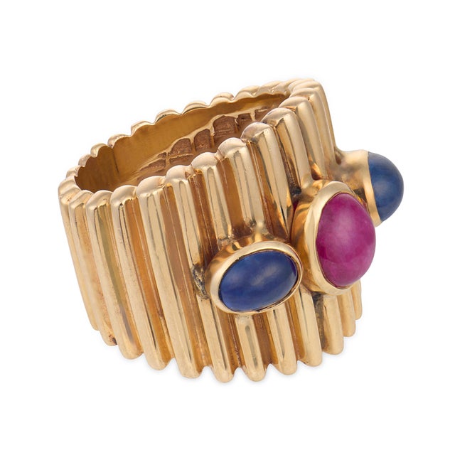 Vintage 2.70 Carat Ruby Sapphire 14k Yellow Gold Ring, Size 6 For Sale - Image 4 of 6