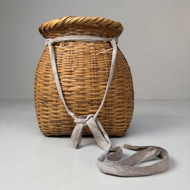 Japanese Handwoven Bamboo Basket, 1960s For Sale - Image 9 of 9