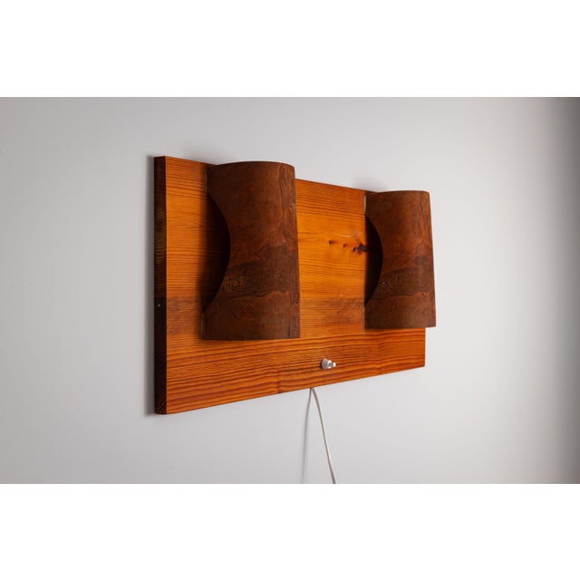 1960s Rectangular Pine Wall Lamp with Bur Wood Veneer Shades, 1960s For Sale - Image 5 of 15