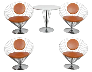 Wire Cone Chair Set with Brown Patinated Leather by Verner Panton for Fritz Hansen, 1980s, Set of 5
