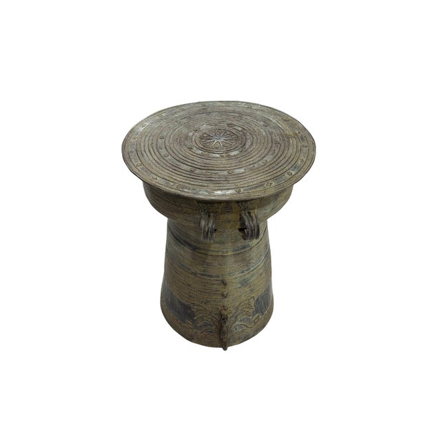 Cast Bronze Rain Drum With Elaborate Detail Patina Finish For Sale - Image 9 of 11