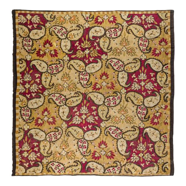 Antique French Aubusson Square Rug With All-Over Floral Design - Rug & Kilim For Sale