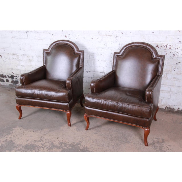 Baker Furniture Brown Leather Lounge Chairs, Pair Chairish