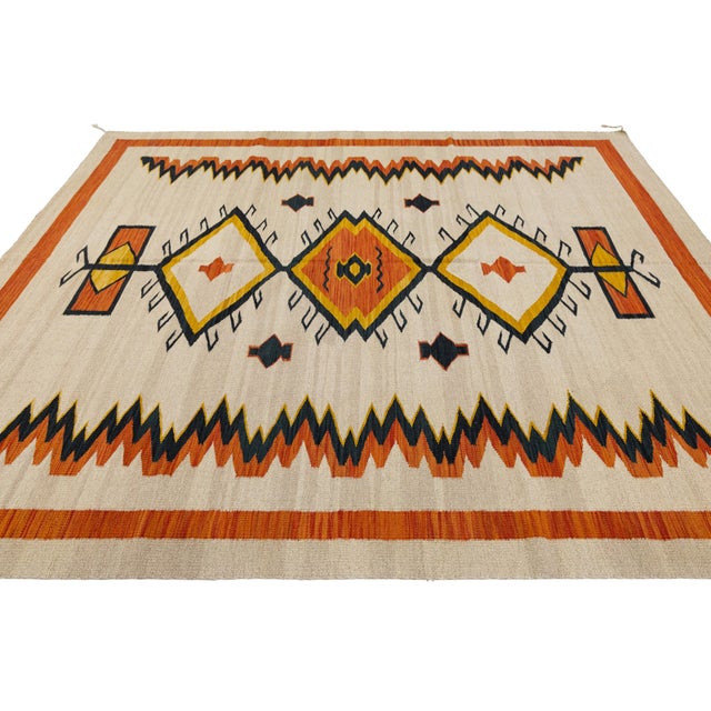 Textile Contemporary Southwest Style Flat-Weave Wool Rug in Terracotta, and Ochre For Sale - Image 7 of 10