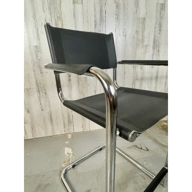 Black Mart Stam Style Chrome and Leather Barstool For Sale - Image 8 of 12