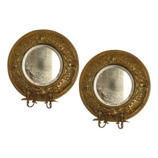 Mid-Century Swedish Brass Double Arm Sconces with Mirrors, Set of 2 For Sale