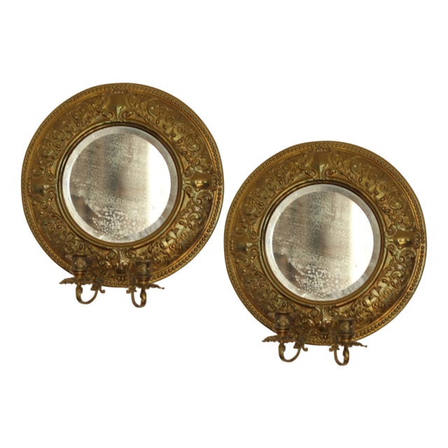 Mid-Century Swedish Brass Double Arm Sconces with Mirrors, Set of 2 For Sale