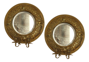 Mid-Century Swedish Brass Double Arm Sconces with Mirrors, Set of 2