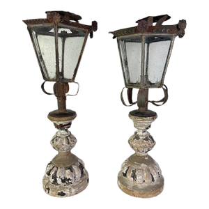 Pair of 19th Century Italian Lanterns With Carved and Painted Bases