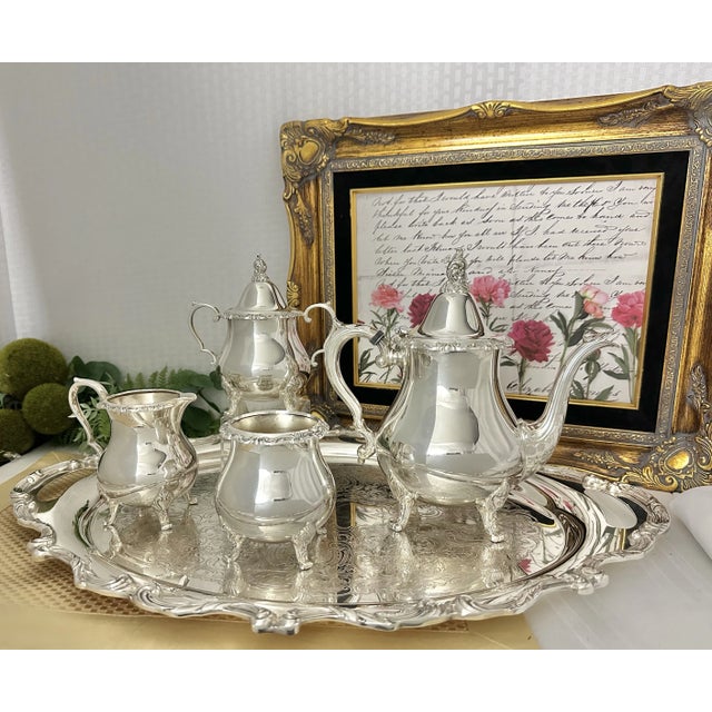 Victorian Mid 20th Century Wallace La Reine Silver Plated Tea & Coffee Service Set With Tray - 6 Piece Set For Sale - Image 3 of 9