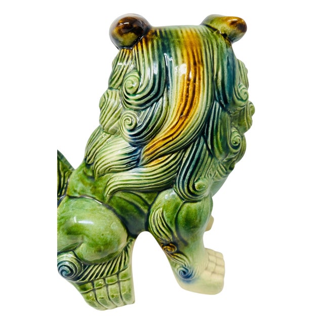 Grandmillennial 12” Mid-Century Japanese Shishi Foo Dogs in Vivid Sancai Glaze - Pair For Sale - Image 9 of 18