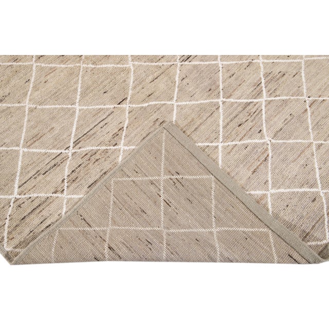 Beige Modern Moroccan-Style Beige Tribal Wool Rug For Sale - Image 8 of 13