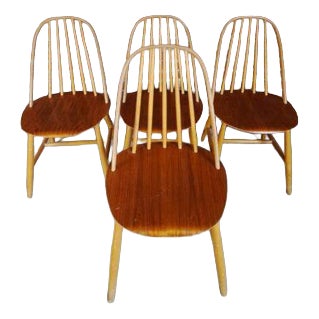 Vintage Wooden Chairs, Sweden, 1960, Set of 4 For Sale