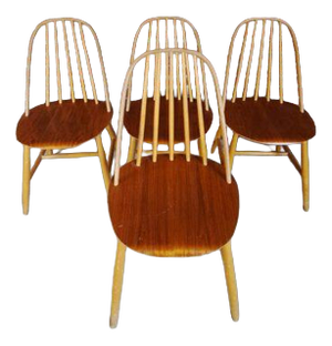 Vintage Wooden Chairs, Sweden, 1960, Set of 4