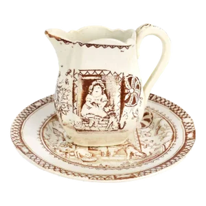 Antique 1880's Staffordshire Little Mae Creamer and Small Plate - 2 Pieces