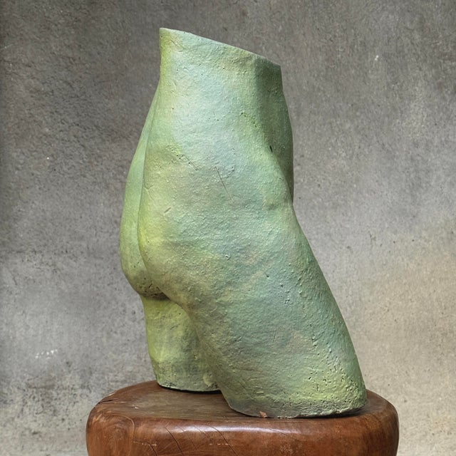 Realism Vintage Green Glazed Postmodernist Female Figurative Textured Earthenware Sculpture For Sale - Image 3 of 11