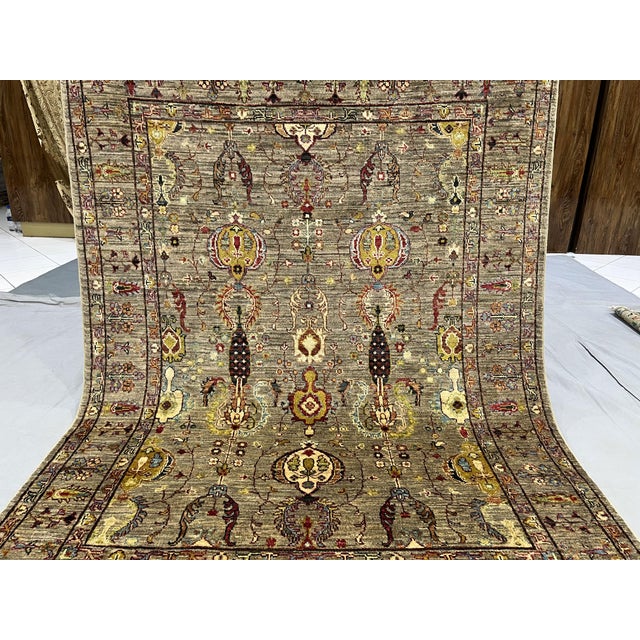 Sultani Pineapple Floral Wool Rug in Gray and Burgundy, 4'10" X 6'5" For Sale - Image 6 of 15