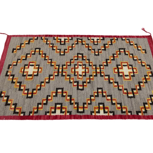 Contemporary Modern Southwest Navajo-Style Geometric Handmade Wool Accent Rug For Sale In New York - Image 6 of 9