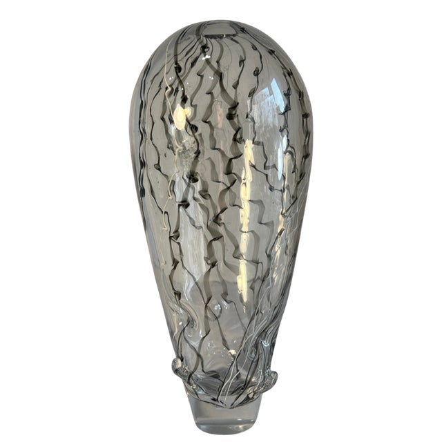 Contemporary Black Graphic Pilchuk Torpedo Shaped & Rectangular Murano Style Art Glass Vases- A Pair For Sale - Image 3 of 18