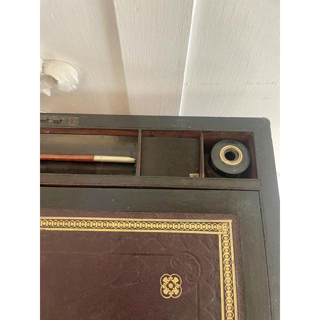 Victorian Burr Walnut Brass Bound Writing Box, 1878 For Sale - Image 11 of 14