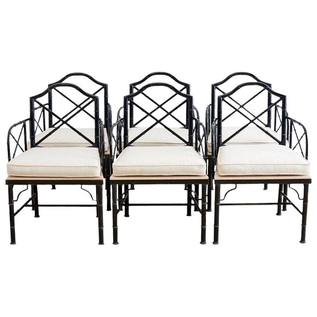 Chinese Chippendale Faux Bamboo Iron Garden Chairs Chairish
