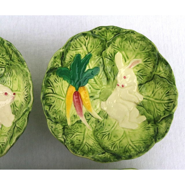 Farmhouse Vintage Bunny Lane Majolica Cereal Bowls by Strata Group-Set of 4 For Sale - Image 3 of 11