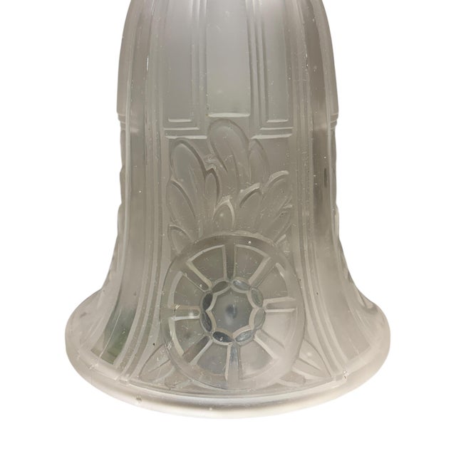 Art Deco Antique 1920s French Art Deco Accent Lamp Mushroom Shaped With Clear Frosted Glass Shade and Forged Black Iron Base #2659 For Sale - Image 3 of 7