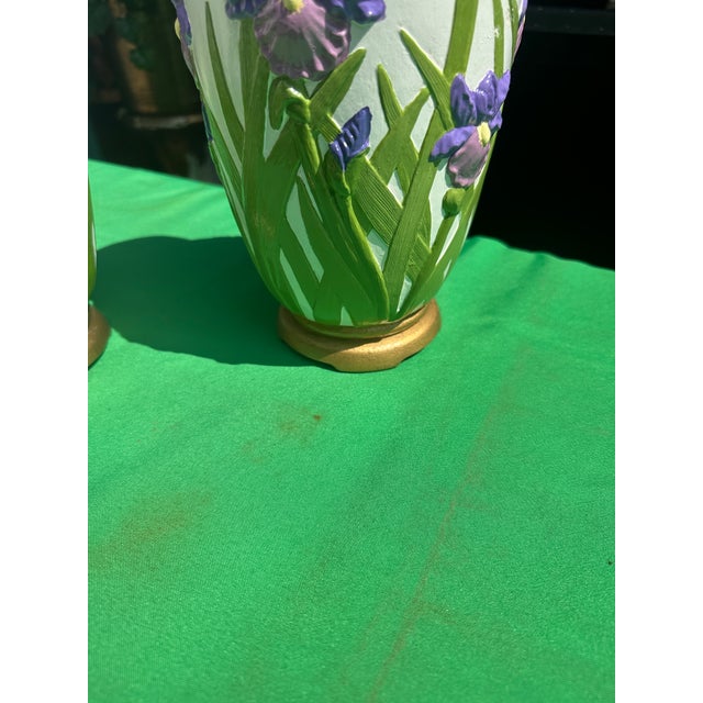 Mid-Century Modern Pair of Handmade Floral Ceramic Vases For Sale - Image 3 of 8