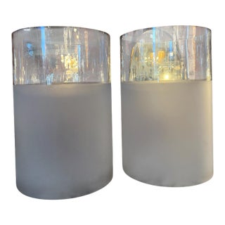 Pair of Frosted Glass Cylinder Table Lamps For Sale