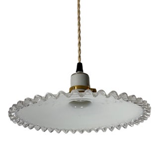 French White Opaline Glass “Frill” Pendant Light, 1930s For Sale