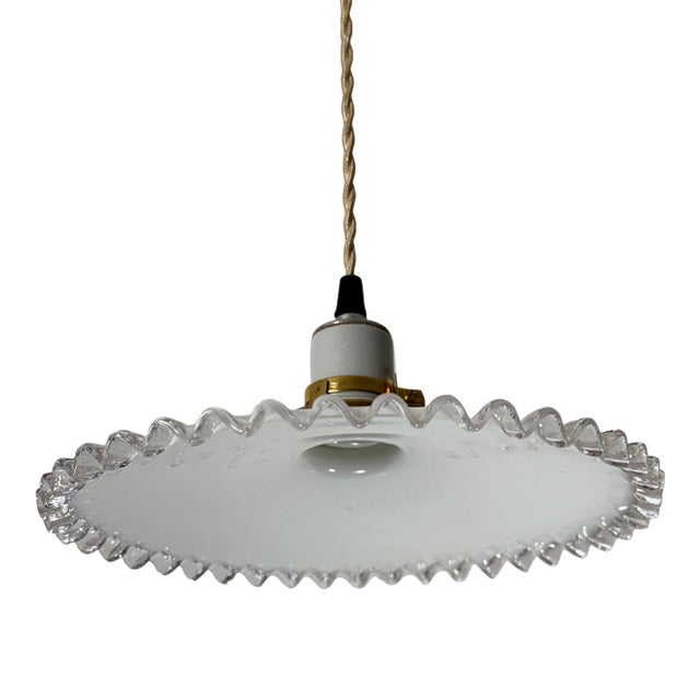 French White Opaline Glass “Frill” Pendant Light, 1930s For Sale