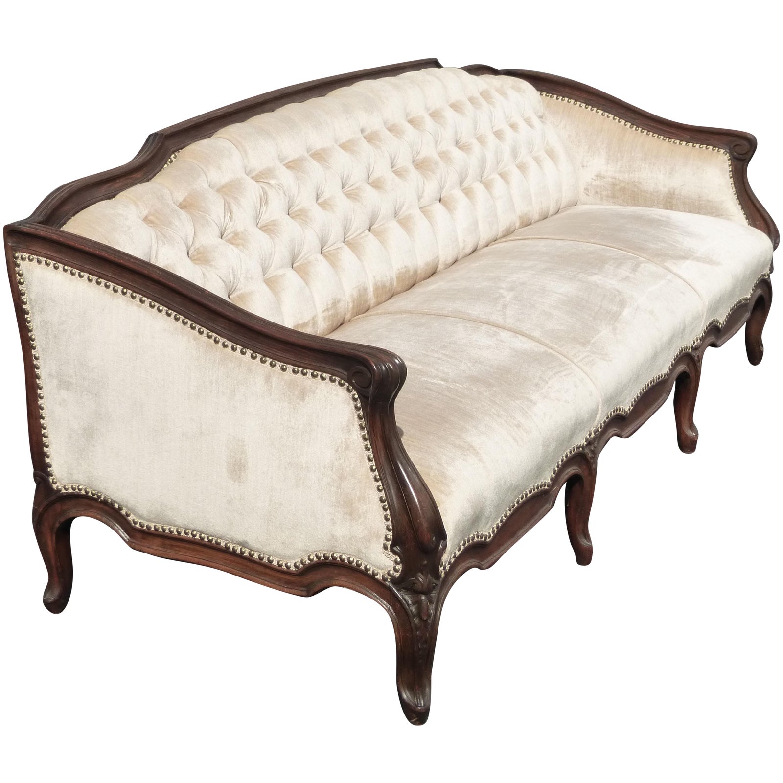 White Velvet Tufted Louis XV Style Settee Sofa Chairish