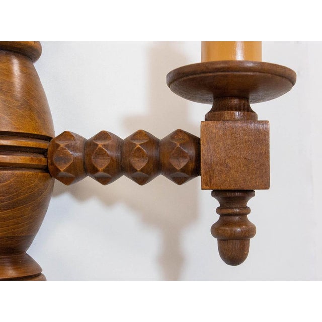 Brown French Double Sconces in Beech, 1940, Set of 2 For Sale - Image 8 of 11