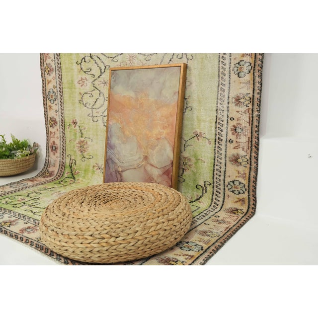 1970s Vintage Turkish Handmade Wool Cotton Green Area Rug For Sale - Image 11 of 13