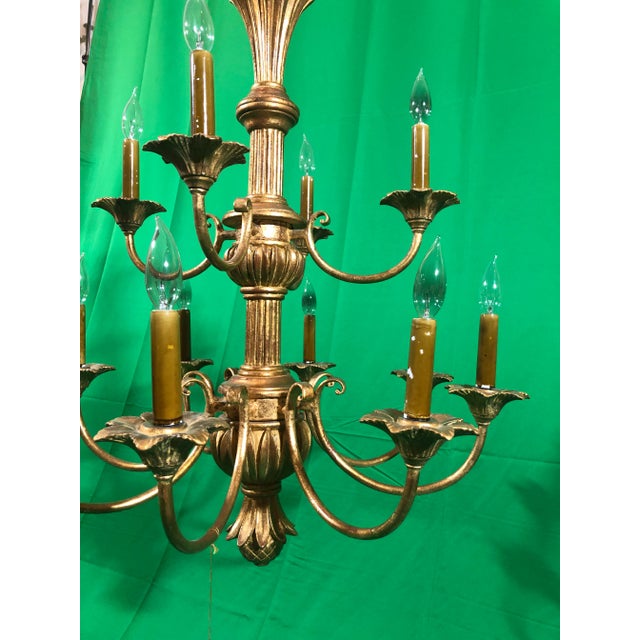 Gold Vintage Italian Wood Carved 12 Light Chandelier For Sale - Image 8 of 12