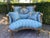 French 1900 French Louis XVI Blue Velvet Gold Settee For Sale - Image 3 of 13