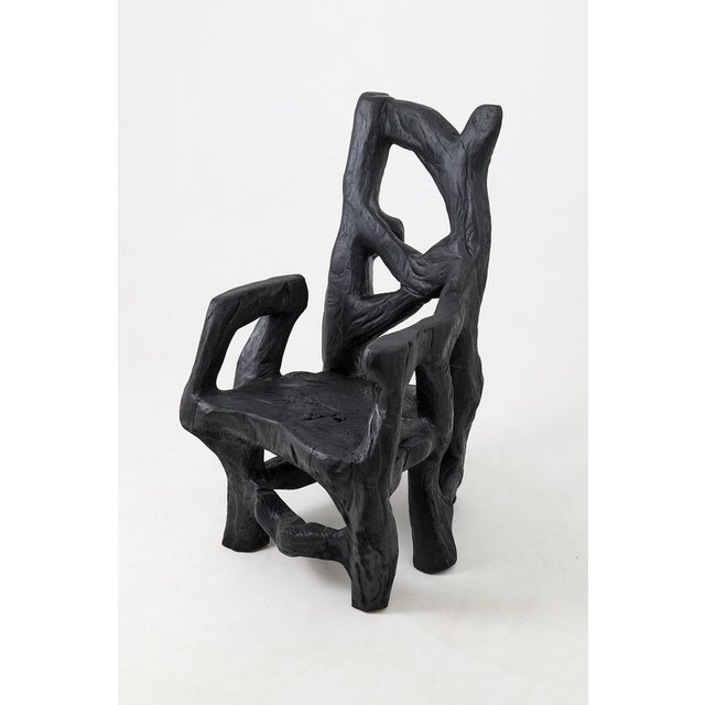 Contemporary Brutalist Sculptural Armchair in Burnt Oak Wood by Logniture For Sale - Image 3 of 17